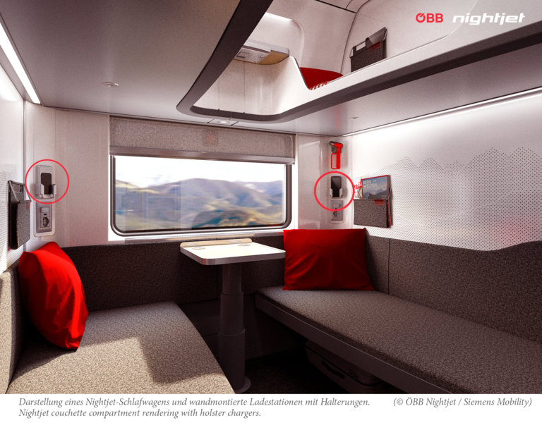 AUSTRIAN RAIL’S NEW NIGHTJET IS THE WORLD’S FIRST SLEEPER TRAIN TO USE THE EAO PASSENGER INTERFACE WIRELESS PHONE CHARGERS